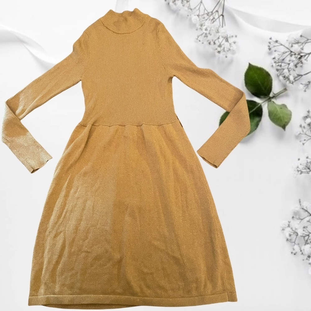 Free People Gold French Girl Lurex Dress Metallic Knit